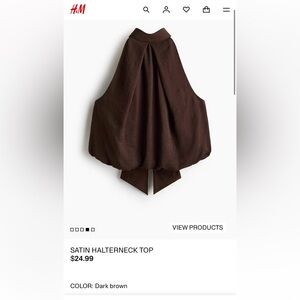 New with Tags H&M Dark Brown Satin Halter Top